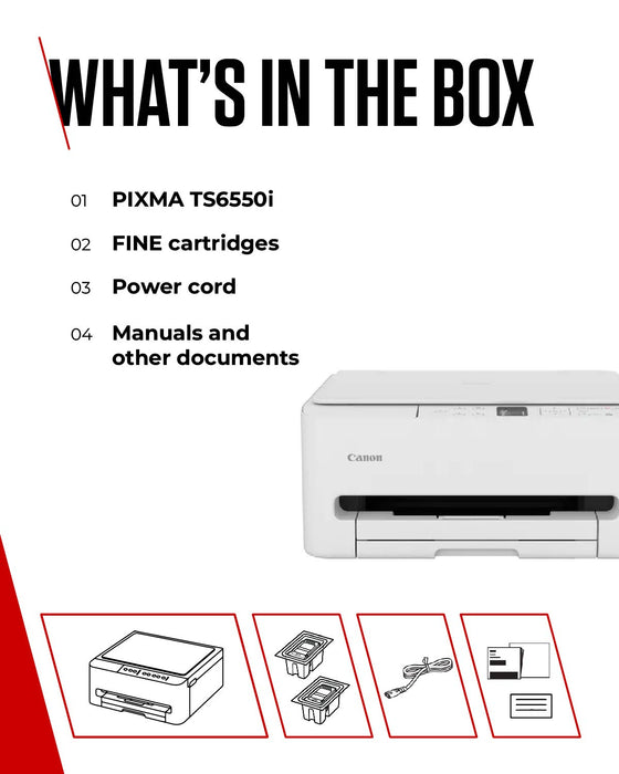 Canon PIXMA TS6550i, Inkjet, Colour printing, 1200 x 1200 DPI, A4, Direct printing, White