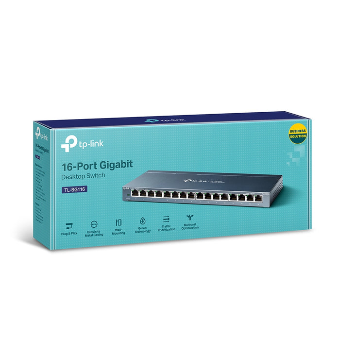 TP-Link TL-SG116, Unmanaged, Gigabit Ethernet (10/100/1000), Full duplex, Wall mountable