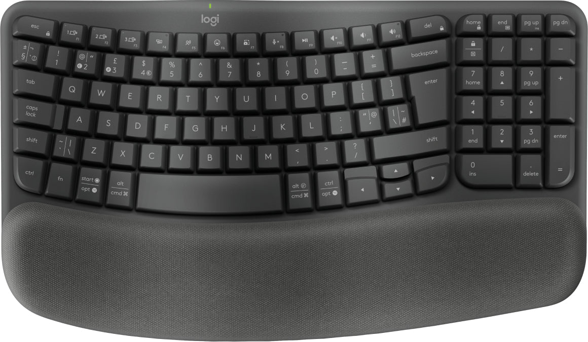 Logitech Wave Keys for Business, Full-size (100%), Wireless, RF Wireless + Bluetooth, Membrane, QWERTY, Graphite