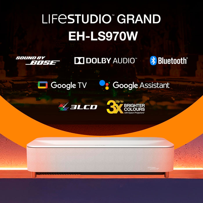 Epson Lifestudio Grand Plus EH-LS970W - Diamond White, 4000 ANSI lumens, 3LCD, UHD 4K (3840x2160), 2000:1, 16:9, 2032 - 3810 mm (80 - 150")