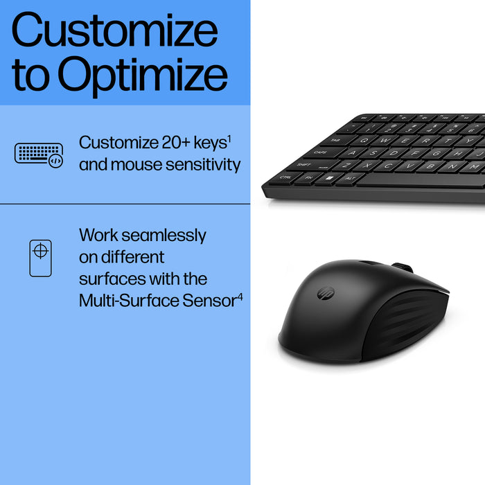 HP 655 Wireless Keyboard and Mouse Combo, Full-size (100%), Wireless, RF Wireless, Black, Mouse included