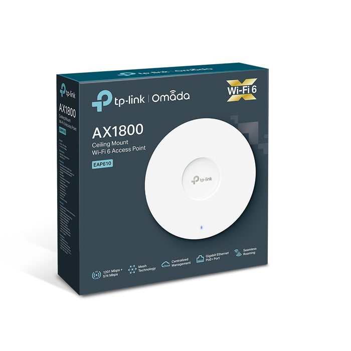 TP-Link Omada AX1800 Wireless Dual Band Ceiling Mount Access Point, 2.4 GHz, 5 GHz, 1775 Mbit/s, WPA, WPA-Enterprise, WPA2, WPA2-Enterprise, WPA3, WPA3-Enterprise, 10,100,1000 Mbit/s
