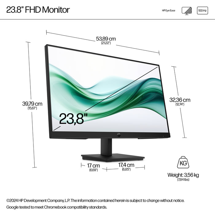 HP Series 3 Pro 23.8 inch FHD Monitor - 324pv, 60.5 cm (23.8"), 1920 x 1080 pixels, Full HD, LCD, 5 ms, Black