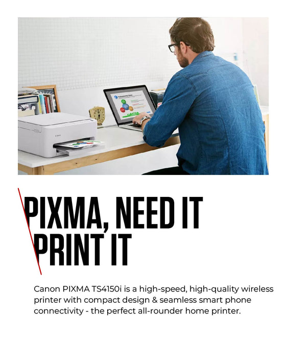 Canon PIXMA TS4150i, Inkjet, Colour printing, 1200 x 1200 DPI, A4, Direct printing, White