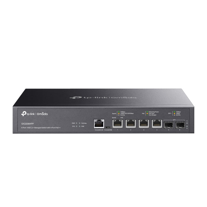 TP-Link Omada 6-Port 10GE L2+ Managed Switch with 4-Port PoE++, Managed, L2+, 10G Ethernet (100/1000/10000), Power over Ethernet (PoE), Rack mounting