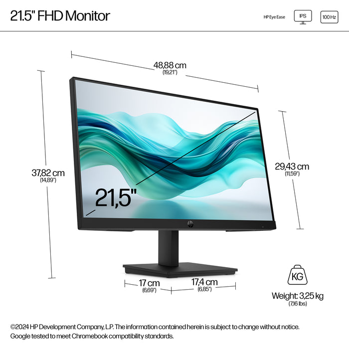 HP Series 3 Pro 21.5 inch FHD Monitor - 322pf, 54.6 cm (21.5"), 1920 x 1080 pixels, Full HD, LCD, 5 ms, Black