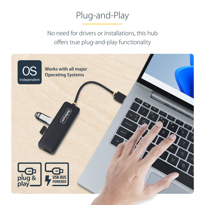 StarTech 4-Port USB-A Hub, USB 3.0 (5Gbps) Data Transfer, Bus Powered, Travel Mini Hub, Portable Multi-Port USB Splitter, Windows PC, MacBook, iMac, Chromebook, Surface and More
