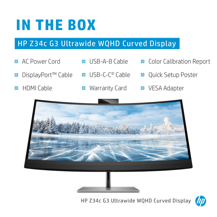HP Z34c G3 WQHD Curved Display, 86.4 cm (34"), 3440 x 1440 pixels, Wide Quad HD, LED, 6 ms, Grey