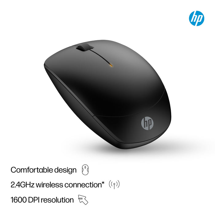 HP 230 Slim Wireless Mouse, Ambidextrous, Optical, RF Wireless, 1600 DPI, Black