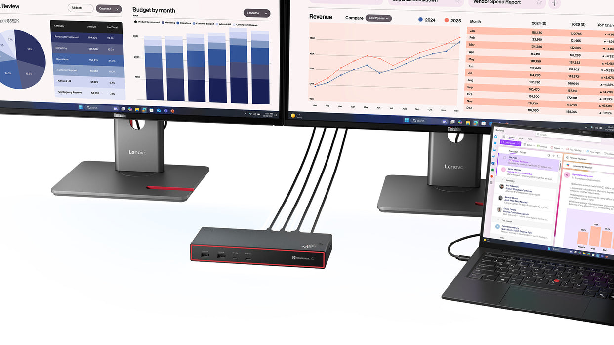 Lenovo 40BG0135UK, Wired, Thunderbolt 4, 100 W, 2500 Mbit/s, Black, Eclipse Black