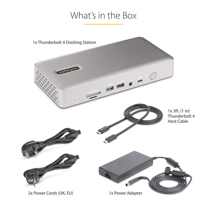 StarTech.com Universal USB4 & Thunderbolt 4 Docking Station, Quad Display on Windows, Dual Display on MacBook, HDMI DP Dock with 100W Laptop Charging, Wired, Thunderbolt 4, 98 W, 3.5 mm, 10,100,1000,2500 Mbit/s, 2.5GBASE-T, 10BASE-T, 100BASE-T, 1000BASE-T