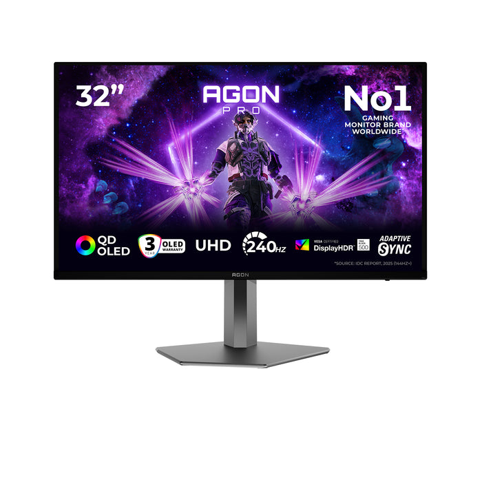 AOC AGON PRO AG326UZD2, 80 cm (31.5"), 3840 x 2160 pixels, 4K Ultra HD, OLED, 0.03 ms, Black