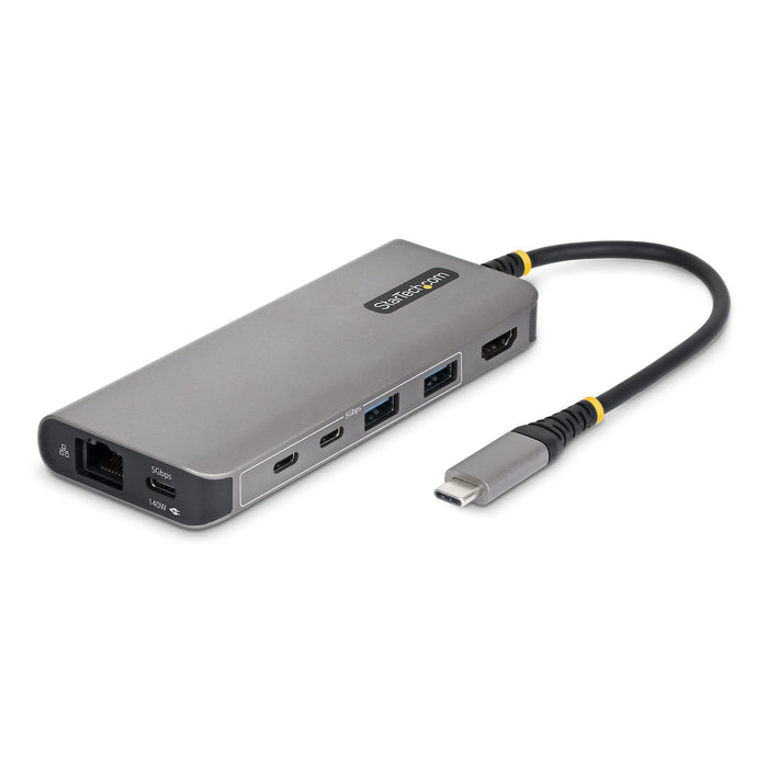 StarTech.com USB-C to HDMI Multiport Adapter with 140W PD Charging, 4K 60Hz, 5-Port USB 5Gbps Hub, GbE, Type-C Mini Dock for MacBook / Dell / Thinkpad / HP, Wired, USB 3.2 Gen 1 (3.1 Gen 1) Type-C, 140 W, 10,100,1000 Mbit/s, Grey, 5 Gbit/s