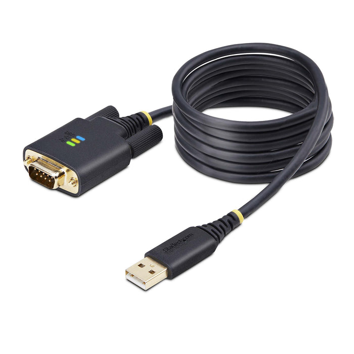 StarTech.com 6.6ft (2m) USB to Serial Adapter Cable, COM Retention, Interchangeable Screws/Nuts, USB-A to DB9 RS232, FTDI IC, ESD Protection, Windows/macOS/Linux, Black, 2 m, USB Type-A, DB-9, Male, Male