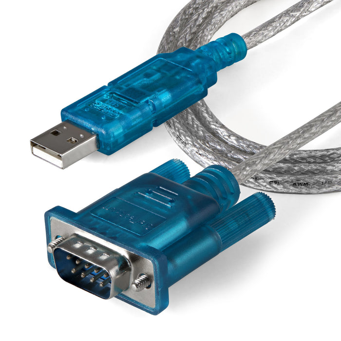 StarTech.com 3ft (91cm) 1-Port USB to RS232 DB9 Serial Adapter Cable, USB to Serial Adapter Cable - M/M, DB-9, USB 2.0 A, 0.9 m, Blue, Transparent