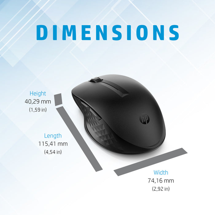 HP 435 Multi-Device Wireless Mouse, Ambidextrous, RF Wireless + Bluetooth, 4000 DPI, Black