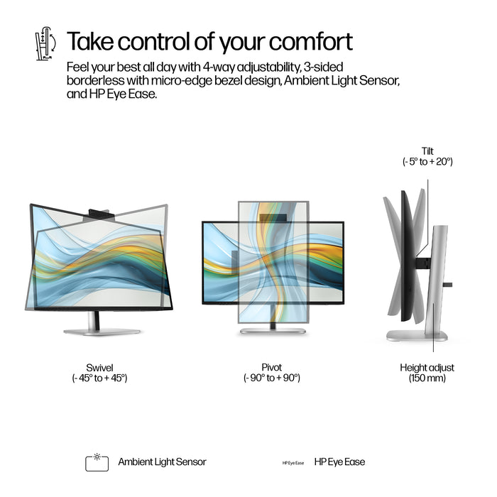 HP Series 5 Pro 27 inch QHD USB-C Conferencing Monitor - 527pm, 68.6 cm (27"), 2560 x 1440 pixels, Quad HD, LCD, 5 ms, Black