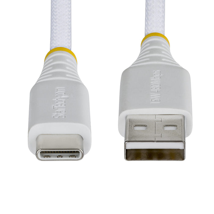StarTech.com 15cm (6in) USB-A to USB-C Fast Charging Cable, 15W 3A, Dual-Layer Braided Nylon/TPE Jacket, Durable USB-A to Type C Charger Cord, White USB A to USB C Cable, 0.15 m, USB A, USB C, USB 2.0, 0.48 Gbit/s, White