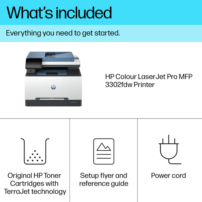 HP LaserJet Pro 3302fdw Wireless Multifunction Color Printer, Copier, Scanner; Duplex, Laser, Colour, 600 x 600 DPI, A4, 25 ppm, Duplex printing