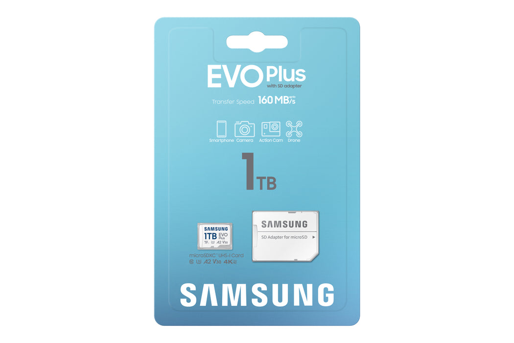 Samsung MB-MC1T0S, 1 TB, MicroSDXC, UHS-I, 160 MB/s, 160 MB/s, Class 3 (U3)