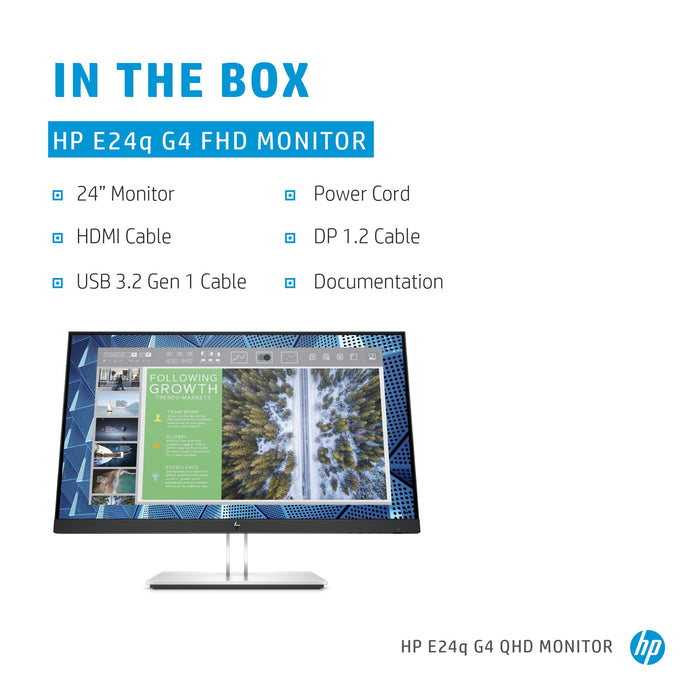 HP E-Series E24q G4, 60.5 cm (23.8"), 2560 x 1440 pixels, Quad HD, 5 ms, Black, Silver
