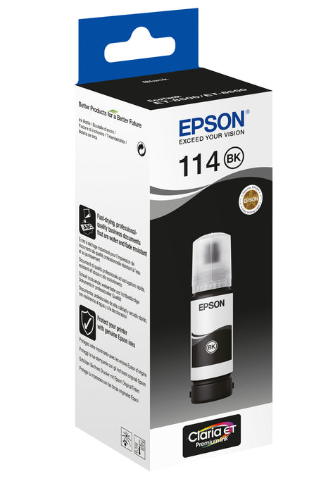 Epson 114 EcoTank Pigment Black ink bottle, Original, Black, Epson, ET-8500, Standard Yield, 70 ml