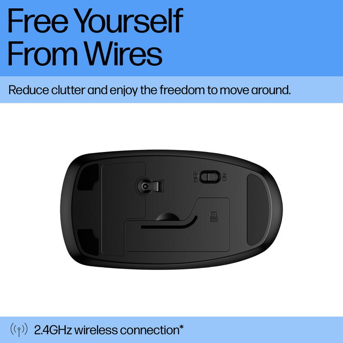 HP 230 Slim Wireless Mouse, Ambidextrous, Optical, RF Wireless, 1600 DPI, Black