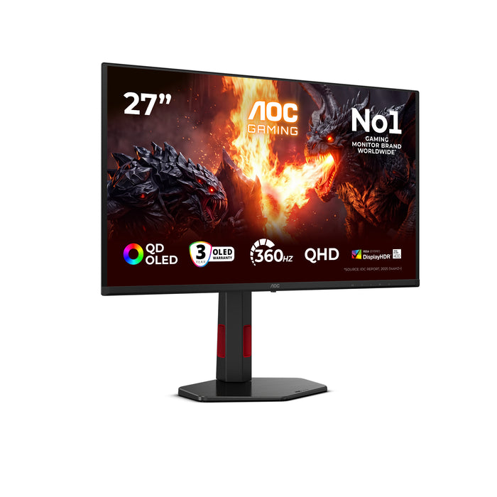 AOC G4 Q27G4SDR, 67.3 cm (26.5"), 2560 x 1440 pixels, Quad HD, QD-OLED, 0.03 ms, Black, Red