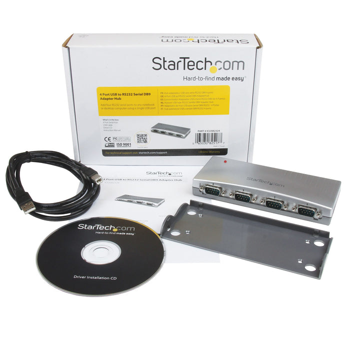 StarTech.com 4 Port USB to RS232 Serial DB9 Adapter Hub - TAA, USB, Serial, Silver, Plastic, CE, FCC, RoHS, 1 W