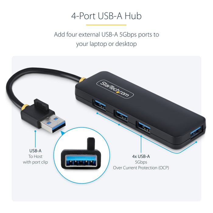 StarTech 4-Port USB-A Hub, USB 3.0 (5Gbps) Data Transfer, Bus Powered, Travel Mini Hub, Portable Multi-Port USB Splitter, Windows PC, MacBook, iMac, Chromebook, Surface and More