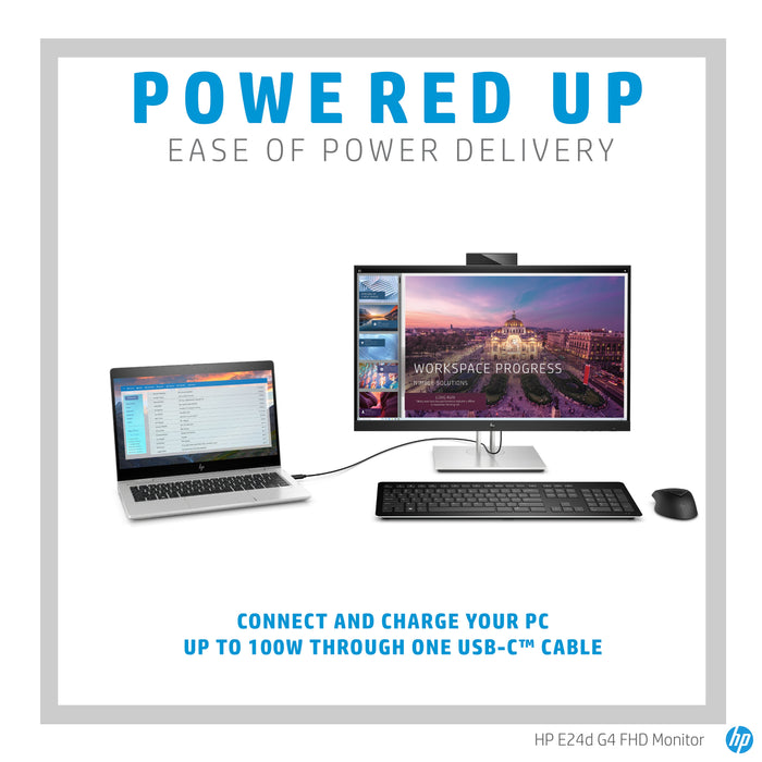 HP E24d G4 FHD USB-C Docking Monitor, 60.5 cm (23.8"), 1920 x 1080 pixels, Full HD, LED, 5 ms, Black, Silver