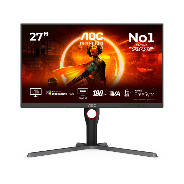 AOC G3 Q27G3XMN/BK, 68.6 cm (27"), 2560 x 1440 pixels, 2K Ultra HD, LED, 1 ms, Black, Red