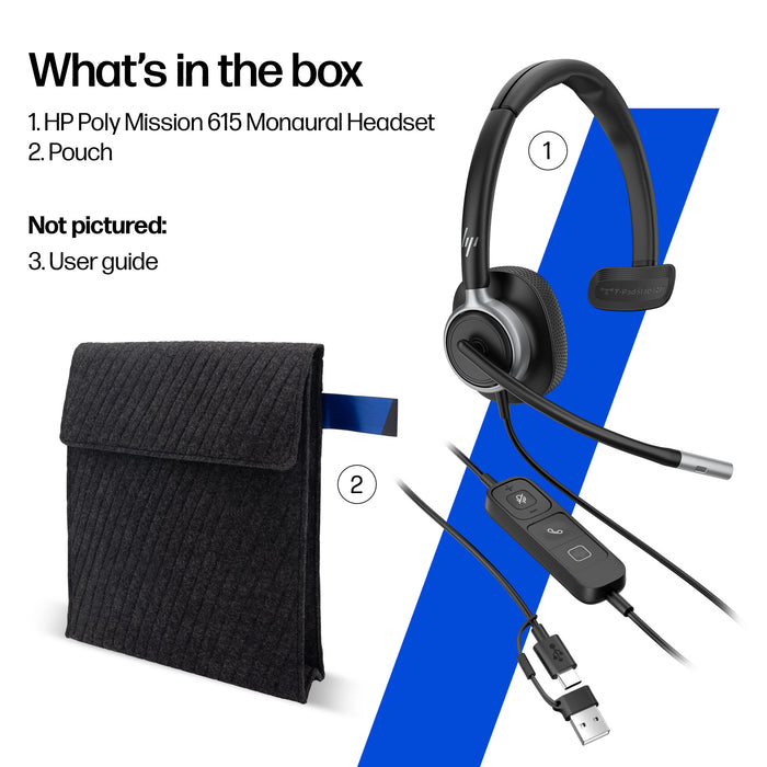 HP Poly Mission 625 Stereo USB Wired Headset, Wired, Business/Everyday, 20 - 20000 Hz, 147 g, Headset, Black