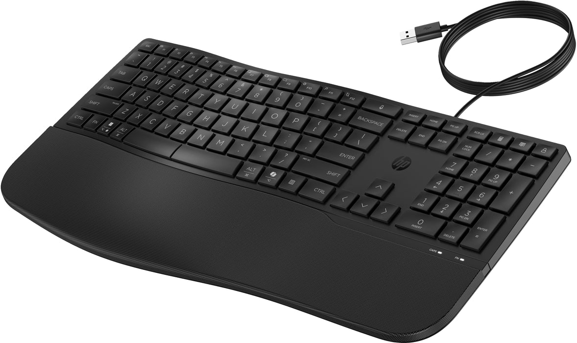 HP 485 Comfort Wired Keyboard, Full-size (100%), Wired, USB, Membrane, Black