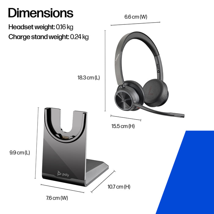 HP Poly Voyager 4320 Microsoft Teams Certified Headset +BT700 dongle +Charging Stand, Wired & Wireless, Calls/Music, 162 g, Headset, Black
