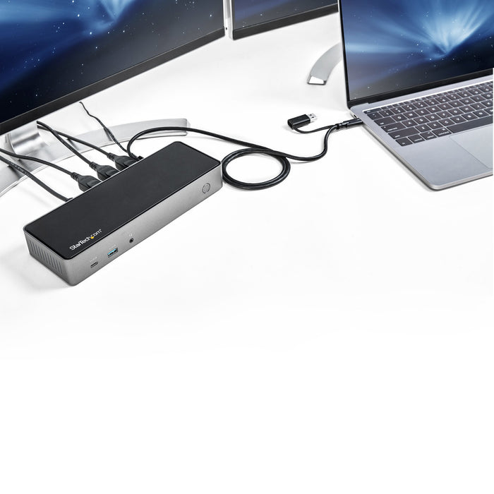 StarTech.com USB-C & USB-A Dock - Hybrid Universal Triple Monitor Laptop Docking Station DisplayPort & HDMI 4K 60Hz - 85W Power Delivery, 6x USB Hub, GbE, Audio - USB 3.1 Gen 2 10Gbps , TAA (DK31C3HDPDUE)