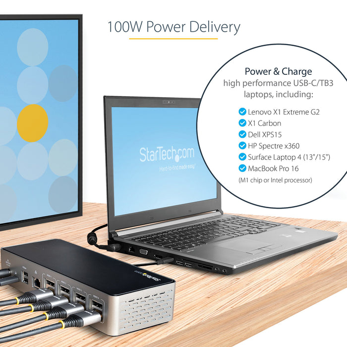 StarTech USB-C Quad Monitor Docking Station for MacBook Pro / Air M1 M2 M3 M4 & Windows, Universal 4K 60Hz HDMI DP Dock, Thunderbolt Compatible, 100W Laptop Charging