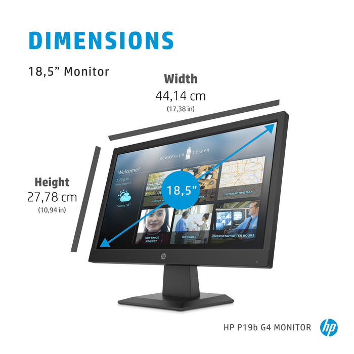 HP P19b G4 Monitor, 47 cm (18.5"), 1366 x 768 pixels, WXGA, LED, 5 ms, Black