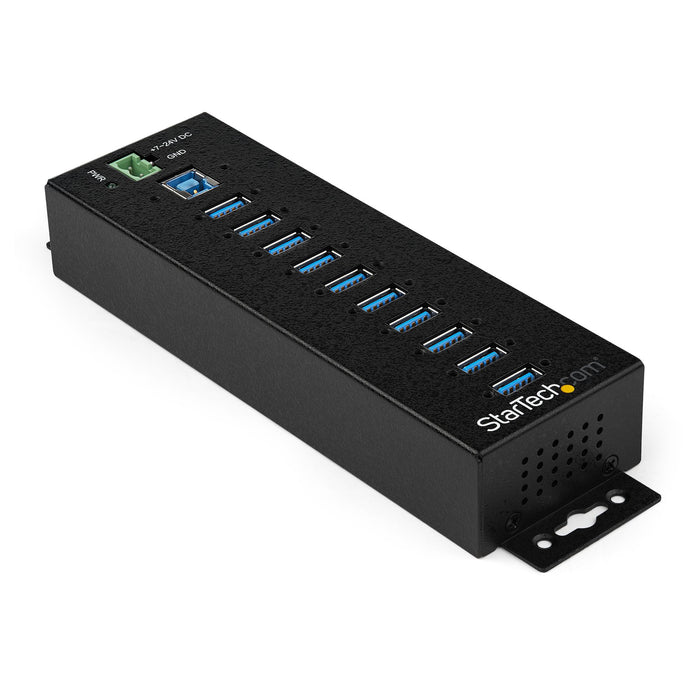 StarTech 10-Port USB 3.0 Hub with Power Adapter - Metal Industrial USB-A Hub with ESD & 350W Surge Protection - Din/Wall/Desk Mountable - High Speed USB 3.0 (5Gbps) - (5Gbps) Hub , TAA