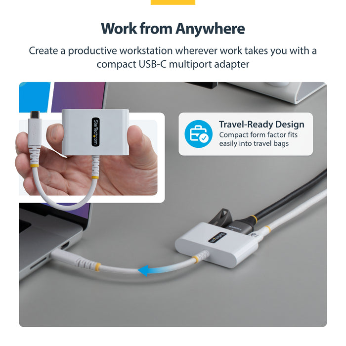 StarTech.com USB-C to HDMI Multiport Adapter with 140W PD Charging, 4K 60Hz HDMI, USB 5Gbps Hub, Mini Dock For MacBook / Dell / Thinkpad / HP / iPad / Tablets, Wired, USB 3.2 Gen 1 (3.1 Gen 1) Type-C, 140 W, White, 5 Gbit/s, 4K DCI