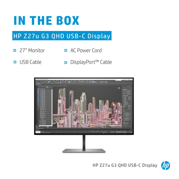 HP Z27u G3 QHD Display, 68.6 cm (27"), 2560 x 1440 pixels, Quad HD, LED, 5 ms, Silver