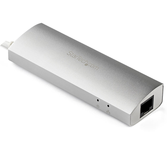 StarTech.com 3-Port USB Hub with Ethernet, USB-A Ports, Gigabit Ethernet/GbE, USB 5Gbps, Rugged Design, Bus-Powered, Portable Laptop USB 3.0 Hub, Wired, USB, Ethernet, 5000 Mbit/s, Silver, White