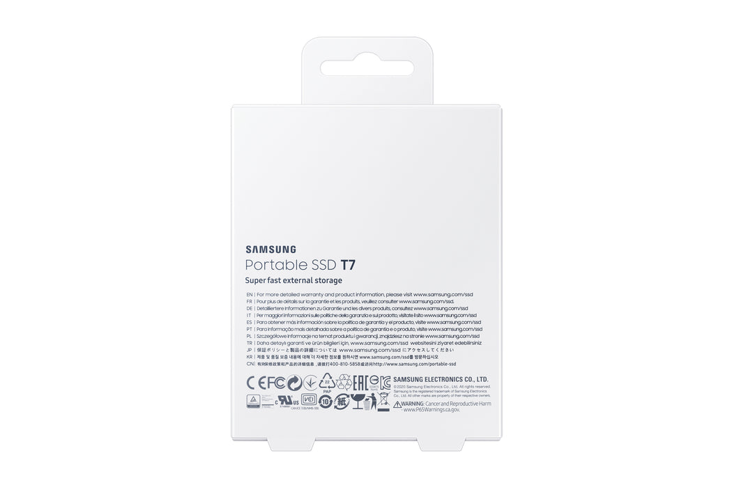 Samsung Portable SSD T7, 2 TB, USB Type-C, 3.2 Gen 2 (3.1 Gen 2), 1050 MB/s, Password protection, Grey