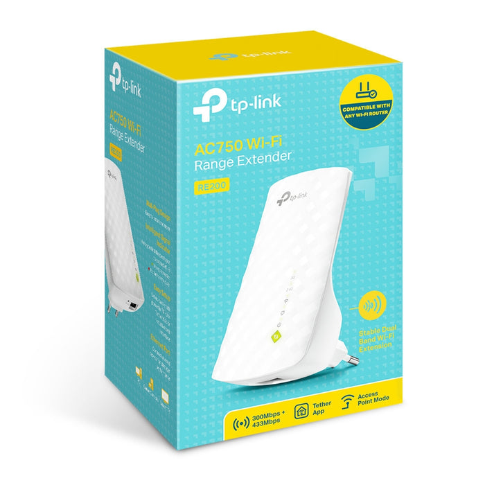 TP-Link RE200, Network repeater, 433 Mbit/s, 10,100 Mbit/s, Windows 2000, Windows 2000 Professional, Windows 7 Home Basic, Windows 7 Home Basic x64, Windows 7..., Internal, 20 dBm
