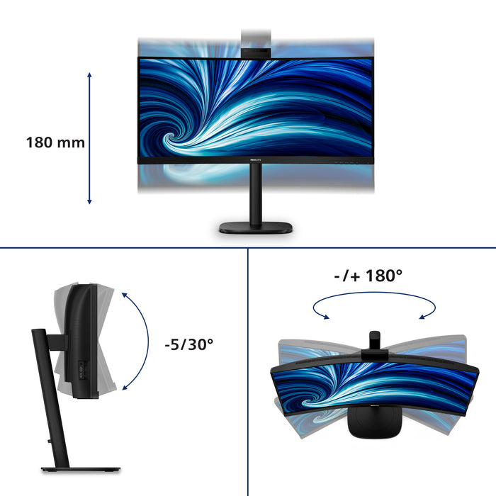 Philips 3000 series 34B2U3600CH/00, 86.4 cm (34"), 3440 x 1440 pixels, Wide Quad HD, LCD, 4 ms, Black