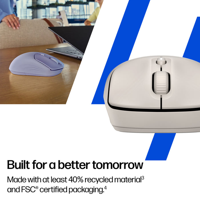HP 400 Quiet Wireless Mouse, Ambidextrous, RF Wireless + Bluetooth, 6000 DPI, Beige