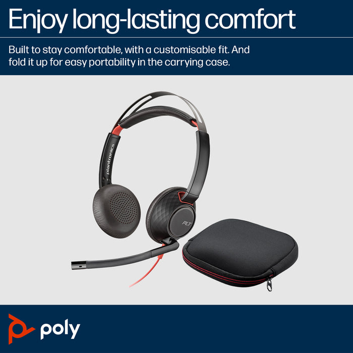 HP Poly Blackwire 5220 Stereo USB-C Headset +3.5mm Plug +USB-C/A Adapter, Wired, Business/Everyday, 165.2 g, Headset, Black