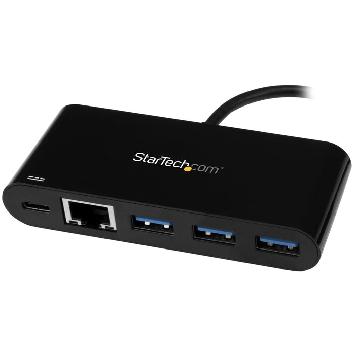 StarTech.com USB-C to Ethernet Adapter with 3-Port USB 3.0 Hub and Power Delivery, Wired, USB, Ethernet, 5000 Mbit/s, Black