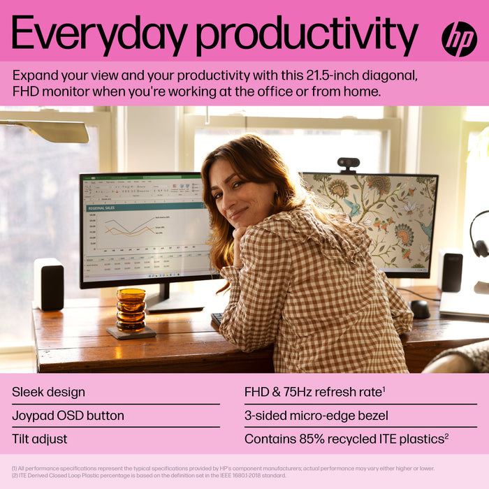 HP P22 G5 FHD Monitor, 54.6 cm (21.5"), 1920 x 1080 pixels, Full HD, LCD, 5 ms, Black