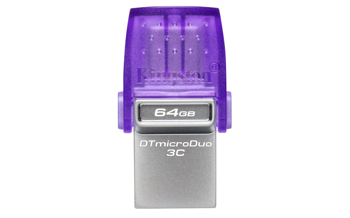 Kingston Technology DataTraveler 64GB microDuo 3C 200MB/s dual USB-A + USB-C, 64 GB, USB Type-A / USB Type-C, 3.2 Gen 1 (3.1 Gen 1), 200 MB/s, Other, Purple, Stainless steel